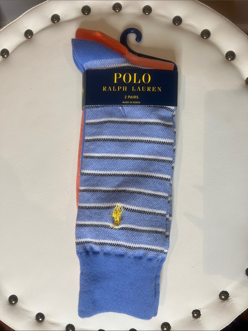 Polo by Ralph Lauren Light Blue & Orange Striped Dress Socks - 2 Pack